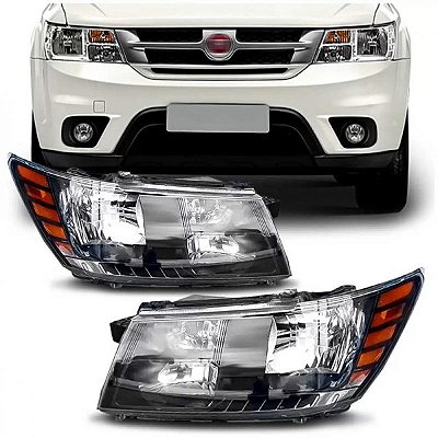 Farol journey dodge de 2009 a 2018 e freemont fiat de 2011 a 2014 lado esquerdo preto com pisca âmbar