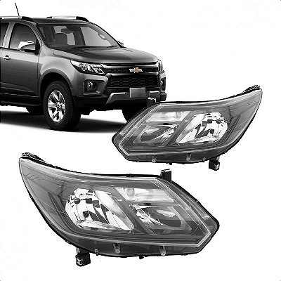 Farol s10 e trailblazer chevrolet de 2017 a 2024 lado direito cromado manual com friso preto sem LED sem reator