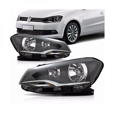 Farol gol volkswagen de 2013 a 2016 lado direito cromado com máscara negra foco duplo geração 6