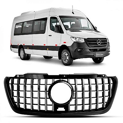 Grade do radiador sprinter mercedes benz de 2020 a 2025 com carcaça preta com friso cromado e moldura para emblema