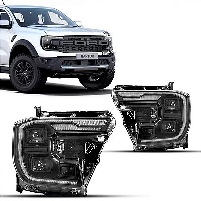 Farol ranger ford de 2024 a 2025 lado esquerdo versão raptor totalmente LED com projetor com reator nove pinos