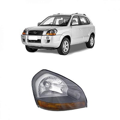 Farol tucson hyundai de 2005 a 2016 lado esquerdo cinza com pisca âmbar