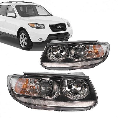 Farol santa fe hyundai de 2006 a 2010 lado esquerdo cristal