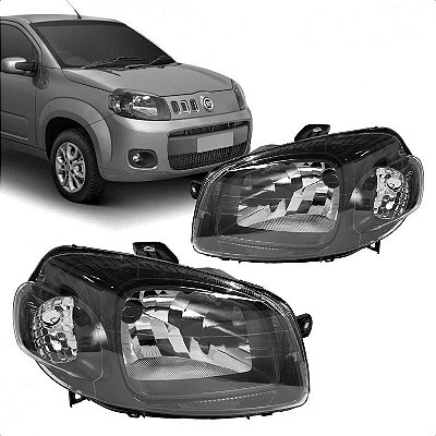 Farol uno fiat de 2011 a 2014 e fiorino fiat de 2011 a 2021 lado direito preto versão vivace para uno
