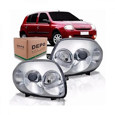 Farol clio renault de 1999 a 2002 lado direito cromado elétrico sem motor foco duplo
