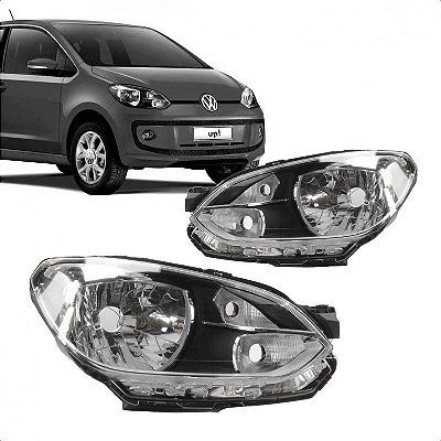 Farol up volkswagen de 2014 a 2016 lado esquerdo com friso cinza e regulagem manual ou elétrica