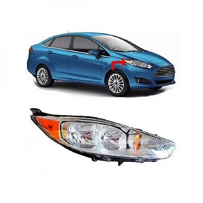 Farol new fiesta ford de 2013 a 2017 lado direito cromado e âmbar mexicano