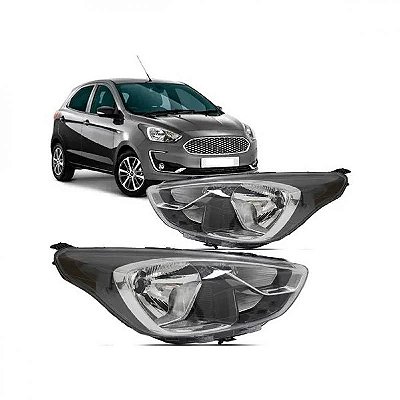 Farol ka ford de 2019 a 2022 lado direito preto e cromado manual H4