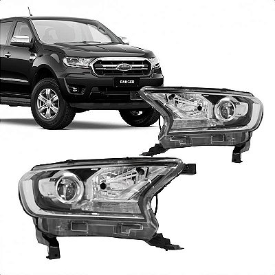 Farol ranger ford de 2016 a 2023 lado direito cromado com pisca cristal com projetor