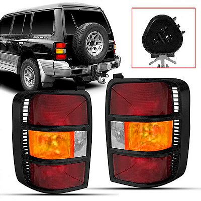 Lanterna pajero mitsubishi de 1998 a 2000 traseira lado direito tricolor com aro preto soquete triângulo três portas