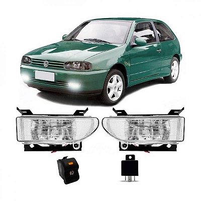 Kit farol auxiliar gol volkswagen de 1995 a 1999 lente de policarbonato lisa com botão universal