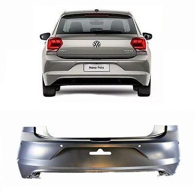 Para choque polo volkswagen de 2018 a 2022 traseiro com furo para quatro sensores