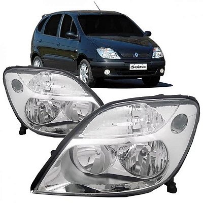Farol scenic renault de 2001 a 2011 lado direito cromado elétrico
