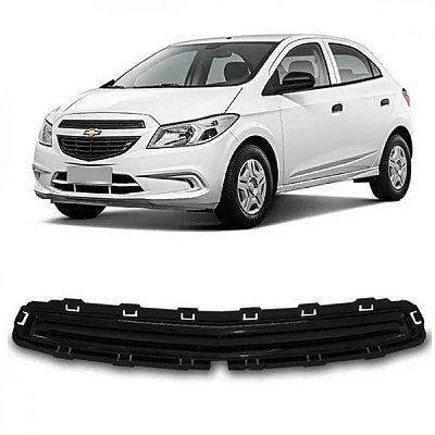 Grade do para choque onix e prisma chevrolet de 2012 a 2016 dianteira central com suporte e friso preto com furo e friso cromado