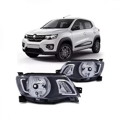 Farol kwid renault de 2017 a 2022 lado direito preto manual sem friso inferior