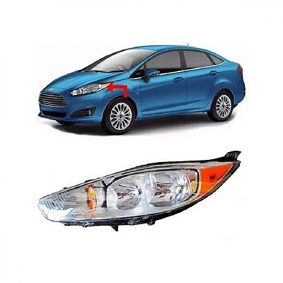 Farol fiesta ford de 2013 a 2017 lado esquerdo cromado e âmbar mexicano