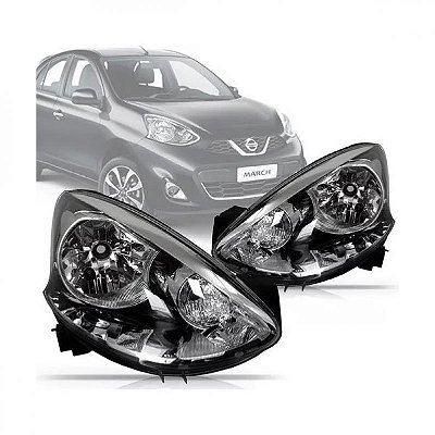 Farol march nissan de 2014 a 2020 lado esquerdo cromado e preto manual
