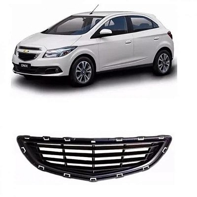 Grade de para choque onix e prisma chevrolet de 2012 a 2016 dianteira central inferior preta com furo e com friso cromado