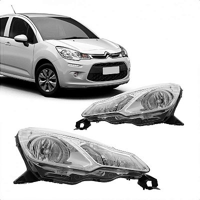 Farol c3 e ds3 citroën de 2013 a 2020 para c3 e de 2012 a 2015 para ds3 lado esquerdo cromado manual