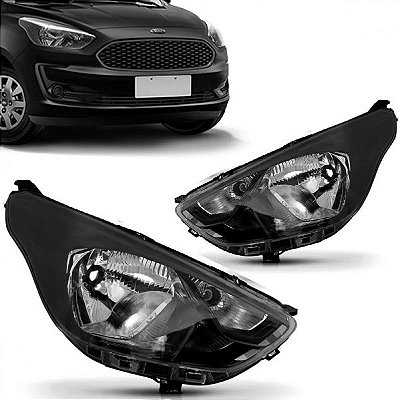 Farol ka ford de 2019 a 2022 lado esquerdo preto com regulagem manual H4