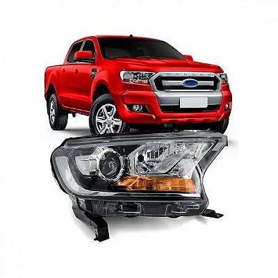 Farol ranger ford de 2016 a 2023 lado direito cromado com pisca âmbar com projetor