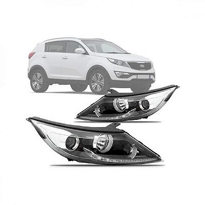Farol sportage kia de 2014 a 2016 lado direito versão lx com regulagem manual e elétrica sem motor com LED