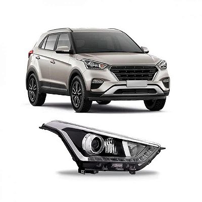 Farol creta hyundai de 2017 a 2021 lado esquerdo cromado manual com LED com projetor com luz diurna