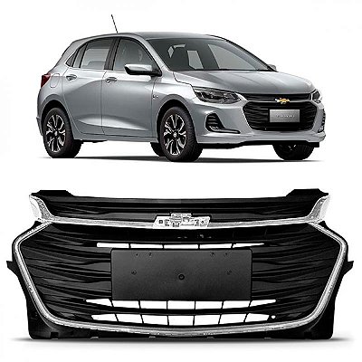 Grade do radiador onix chevrolet de 2020 a 2025 com moldura cromada e friso cromado