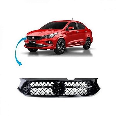 Grade do radiador cronos fiat de 2018 a 2020 preto piano com logotipo redondo