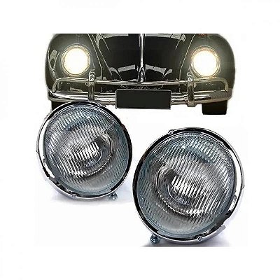 Farol fusca volkswagen de 1963 a 1972 tipo sapo com lente de vidro e carcaça e aro de ferro