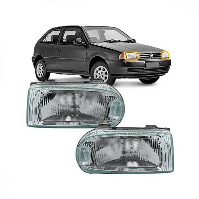 Farol gol volkswagen de 1995 a 1999 lado esquerdo com moldura inferior para choque metalizada