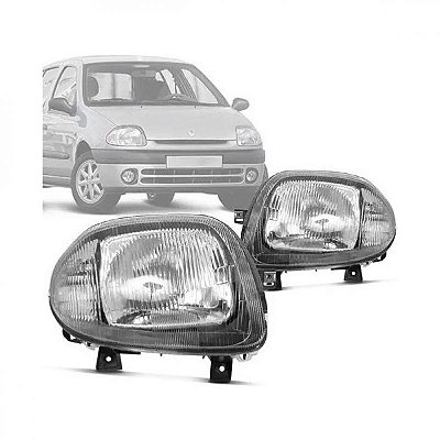 Farol clio renault de 1999 a 2002 lado esquerdo foco simples em policarbonato