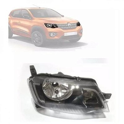 Farol kwid renault de 2017 a 2022 lado direito preto manual sem friso inferior