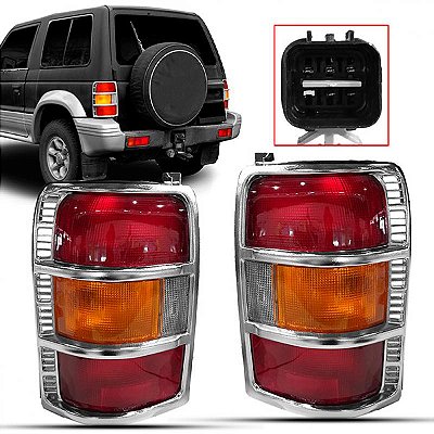 Lanterna pajero mitsubishi de 1992 a 1997 traseira lado esquerdo tricolor com aro cromado e soquete quadrado de cinco pinos
