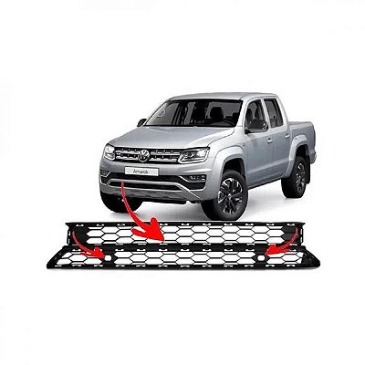 Grade central do para choque amarok volkswagen de 2017 a 2024 dianteiro com furo para sensor