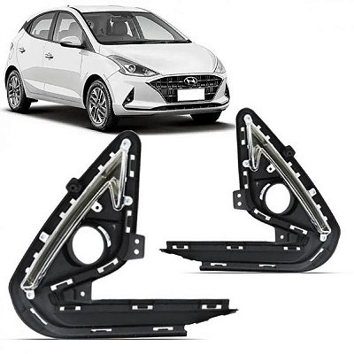Grade para choque hb20 hyundai de 2020 a 2022 dianteira lateral lado esquerdo com furo e com friso cromado