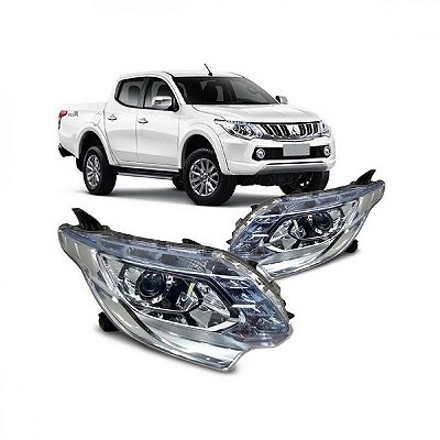 Farol l200 triton mitsubishi de 2017 a 2025 lado esquerdo elétrico com LED e pisca azul