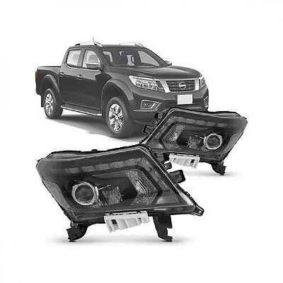 Farol frontier nissan de 2017 a 2021 lado esquerdo preto manual com projetor e LED