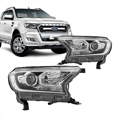 Farol ranger ford de 2016 a 2023 lado esquerdo cromado manual e elétrico com pisca cristal com projetor