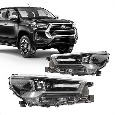 Farol hilux toyota de 2021 a 2025 lado esquerdo aro cinza caminhonete elétrico com LED