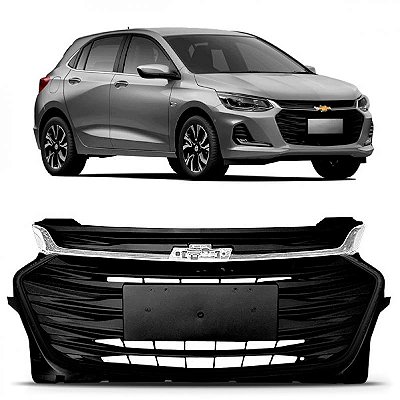 Grade do radiador onix chevrolet de 2020 a 2025 preta com moldura e friso cromado