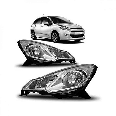 Farol c3 citroën de 2013 a 2020 e ds3 citroën de 2012 a 2015 lado direito cromado manual