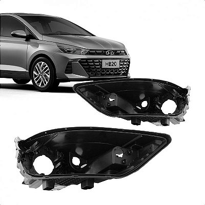 Carcaça de farol hb20 hyundai de 2023 a 2026 lado direito sem LED