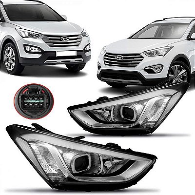 Farol santa fe hyundai de 2014 a 2016 lado direito manual e elétrico com projetor com LED sem xenon