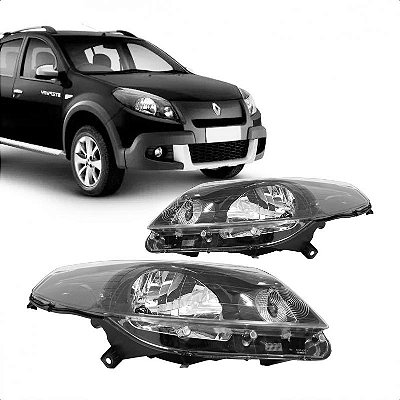 Farol sandero renault de 2012 a 2014 lado esquerdo com máscara cinza e regulagem manual
