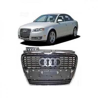 Grade do radiador a4 audi de 2005 a 2007 preta com moldura inferior do para choque cromada sem suporte de placa