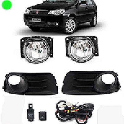 Kit de farol auxiliar palio fiat de 2011 a 2015 preto modelo zoiao economy com grade e botão