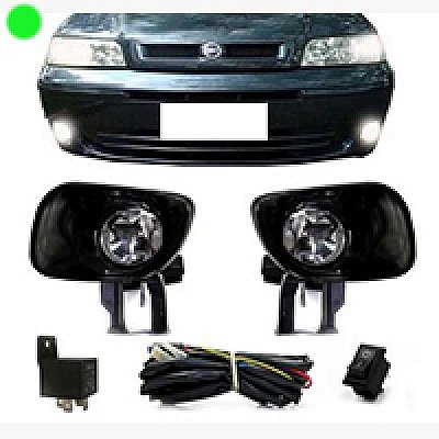 Kit de farol auxiliar palio weekend e siena fiat de 2001 a 2003 cinza modelo zoiao com grade e botão