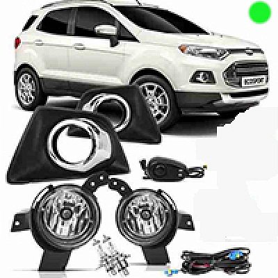Kit de farol auxiliar ecosport ford de 2013 a 2017 com grade e aro cromado com botão universal