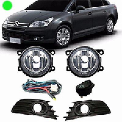 Kit de farol auxiliar c4 pallas citroën de 2008 a 2014 e c4 hatch citroën de 2008 a 2012 com grade e botão universal modelo zoiao